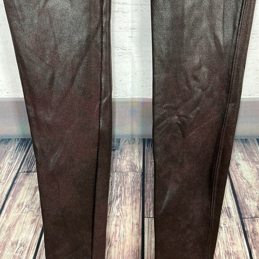 Spanx Leggings Faux Leather Womens Small Maroon High Rise Shaping Ankle - Picture 5 of 13